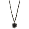 Ashley Gold Stainless Steel Gunmetal Rope Link Chain With CZ Gunmetal Sterling Silver Starburst Charm Necklace