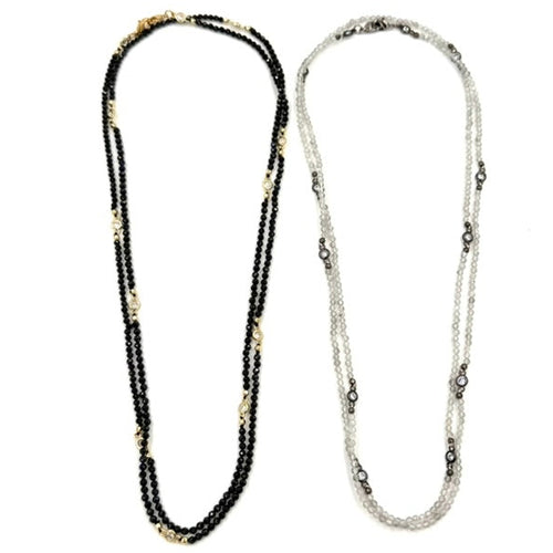 Ashley Gold Stainless Steel with Bezel CZ And Beaded Necklace