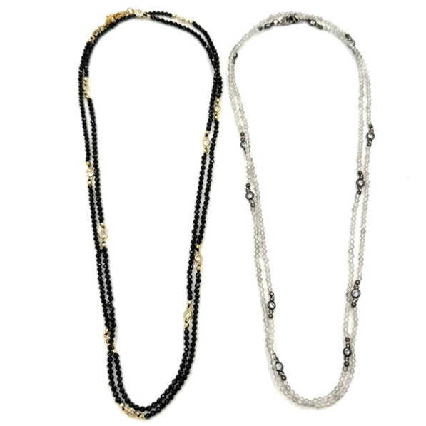 Ashley Gold Stainless Steel with Bezel CZ And Beaded Necklace
