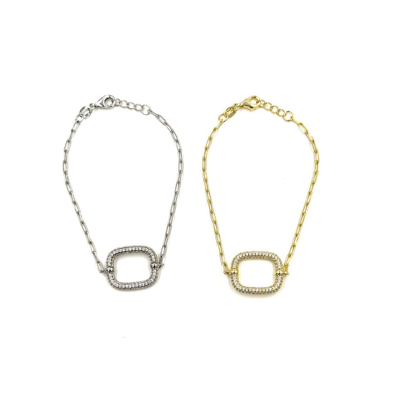 Ashley Gold Sterling Silver CZ Square Design Open Design Link Bracelet