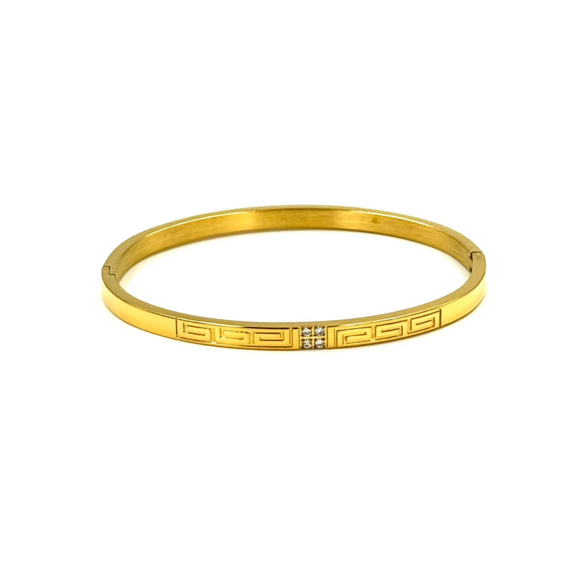 Ashley Gold Stainless Steel CZ Aztec Design Bangle Bracelet