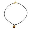 Ashley Gold Stainless Steel Gold Plated Leather Rope Enamel Oval Drop Pendant With CZ Stone Necklace