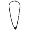 Ashley Gold Stainless Steel Gunmetal Rope Link Chain with CZ Gunmetal Sterling Silver Link Charm Necklace