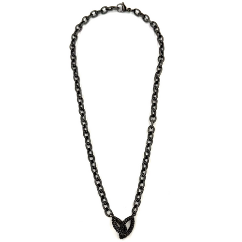 Ashley Gold Stainless Steel Gunmetal Rope Link Chain with CZ Gunmetal Sterling Silver Link Charm Necklace