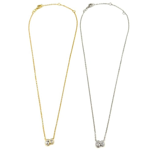 Ashley Gold Sterling Silver CZ Double Oval Bezel Set Drop Necklace