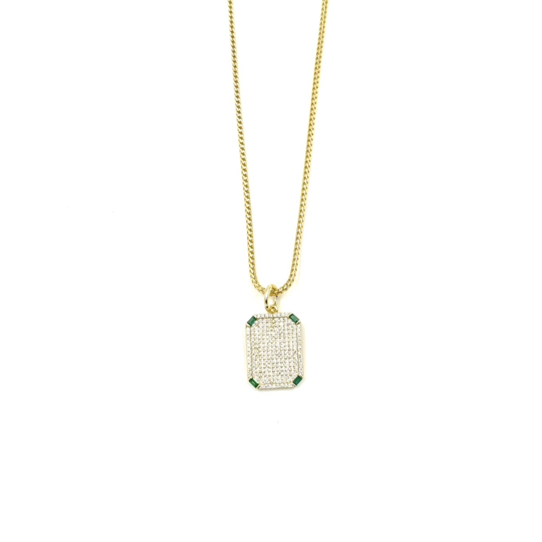 Ashley Gold Sterling Silver Gold Plated CZ ID Tag Pendant Necklace