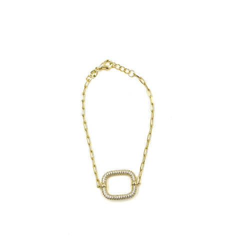 Ashley Gold Sterling Silver CZ Square Design Open Design Link Bracelet