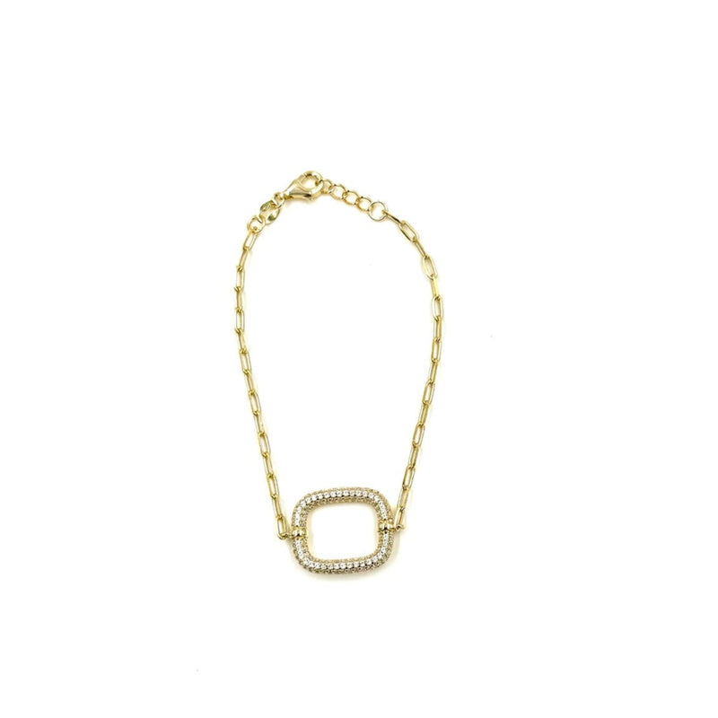 Ashley Gold Sterling Silver CZ Square Design Open Design Link Bracelet