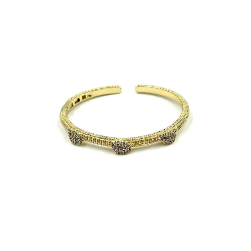 Ashley Gold Stainless Steel Gold Plated Triple CZ And Mesh Design Bangle Bracelet