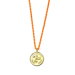 Ashley Gold Stainless Steel Gold Plated Large Disc Pendant With Orange Enamel Link Necklace
