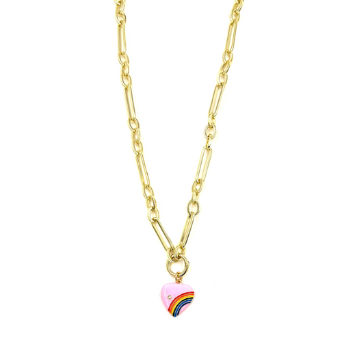 Ashley Gold Stainless Steel Gold Plated Link Design With One Pendant Necklace