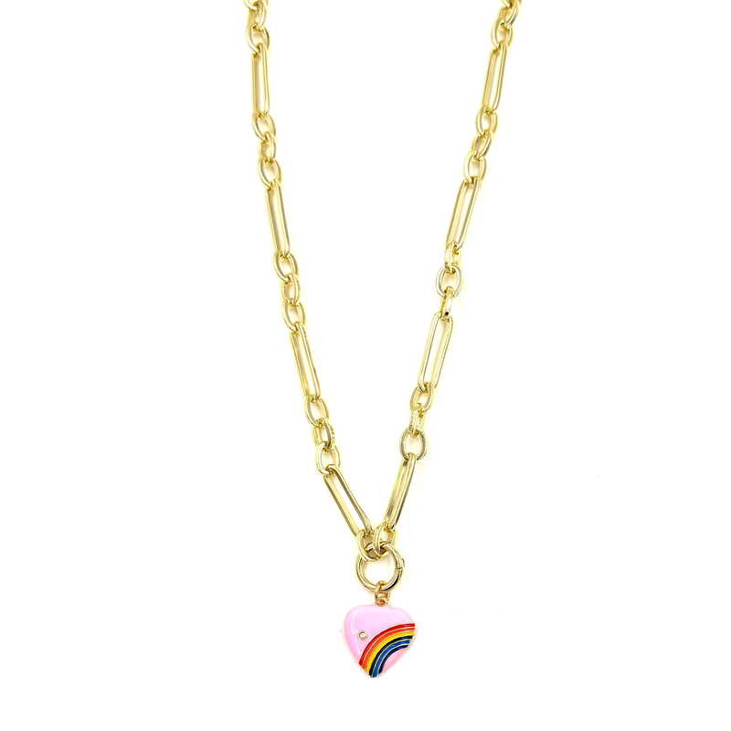 Ashley Gold Stainless Steel Gold Plated Link Design With One Pendant Necklace