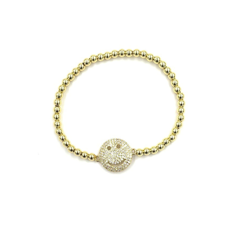 Ashley Gold Stainless Steel Gold Plated Ball Beaded CZ Smile Stretch Bracelet