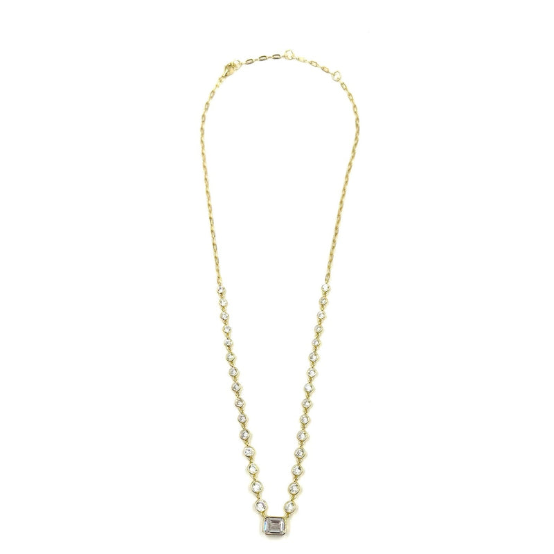 Ashley Gold Sterling Silver Emerald CZ And Round Bezel Set CZ Necklace