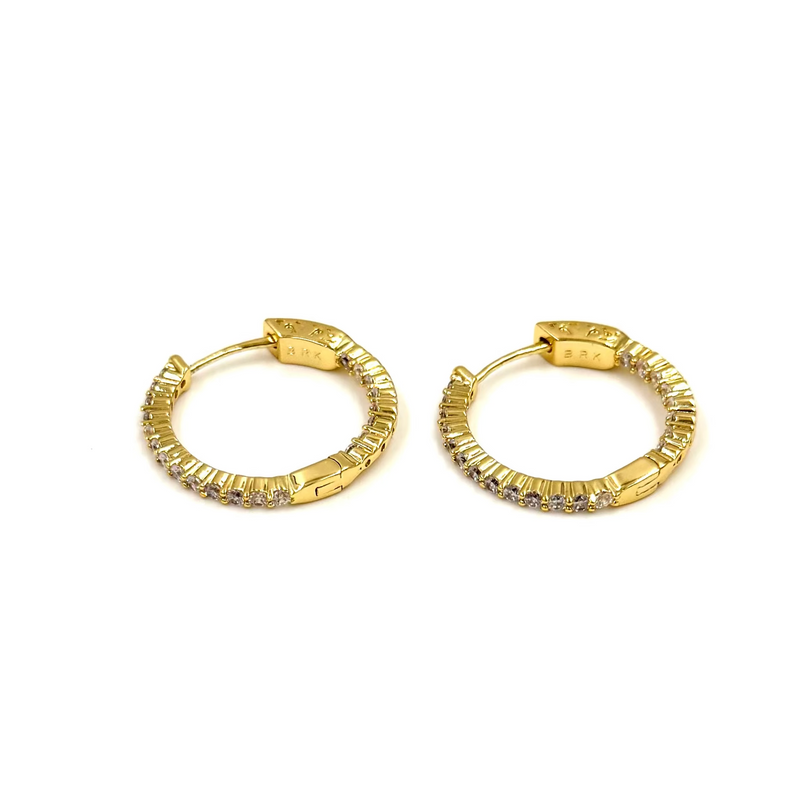 Ashley Gold Stainless Steel Inside/Outside CZ 1" Hoop Earrings