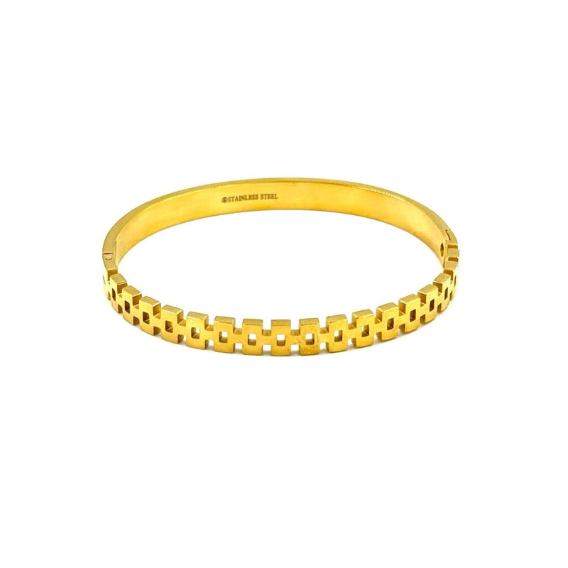 Ashley Gold Stainless Steel Gold Plated Brick Design Bangle Bracelet