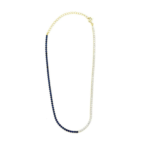 Ashley Gold Sterling Silver Gold Plated Mixed Clear And Blue CZ Tennis Necklace