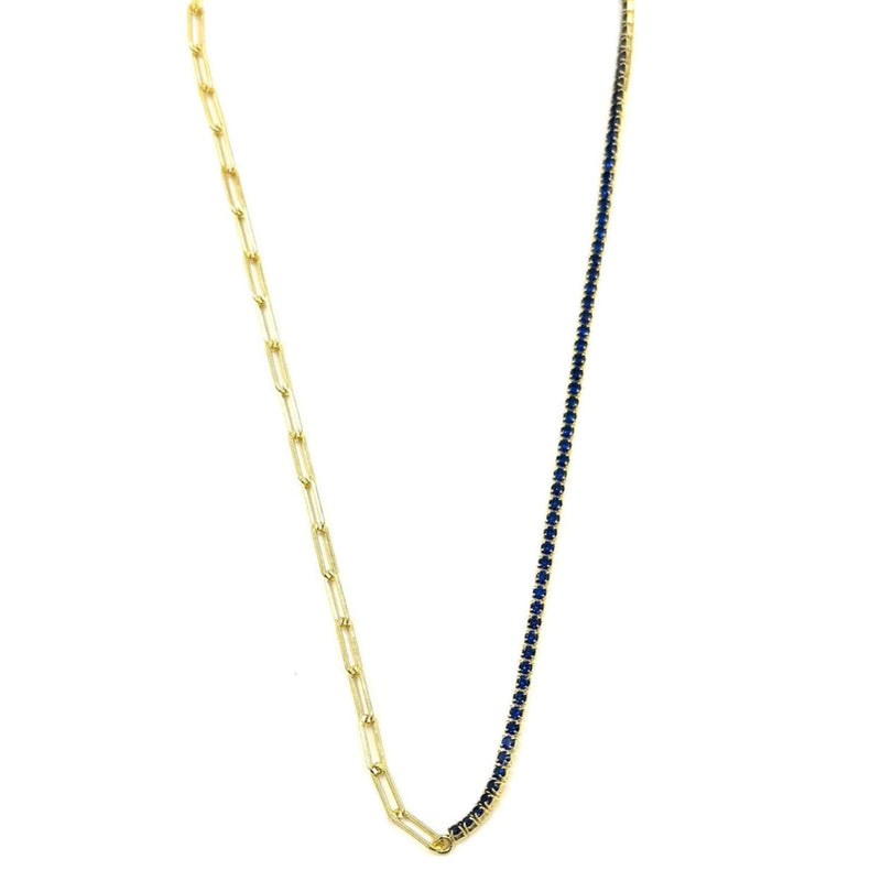 Ashley Gold Sterling Silver Gold Plated Half Link Half Blue CZ Necklace