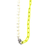 Ashley Gold Stainless Steel Enamel Neon Freshwater Pearl Chain Necklace