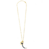 Ashley Gold Sterling Silver Gold Plated Paper Clip Link Chain With Disk and Moon Charm With Semi Precious Stones Necklace