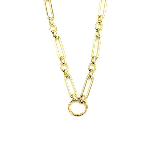 Ashley Gold Stainless Steel Gold Plated Open Link Circle Center Necklace
