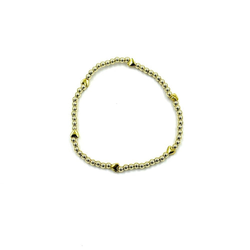 Ashley Gold Stainless Steel Gold Plated Assorted Heart Beaded Ball Stretch Bracelet