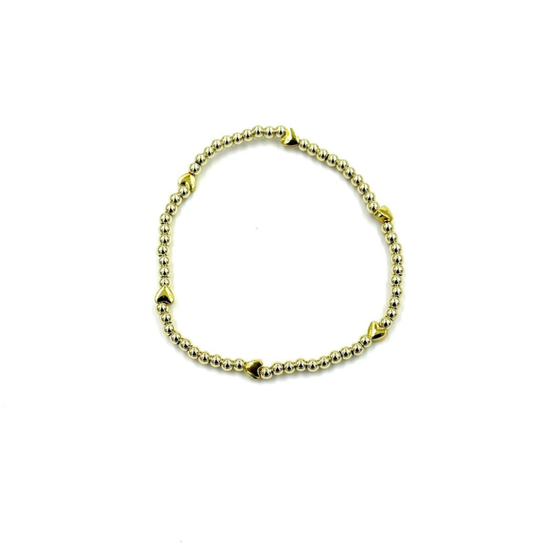 Ashley Gold Stainless Steel Gold Plated Assorted Heart Beaded Ball Stretch Bracelet