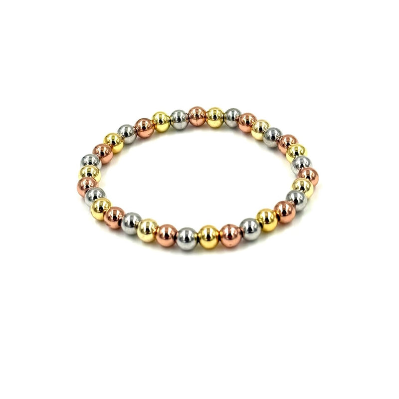 Ashley Gold Stainless Steel Tri Color Beaded Ball Stretch Bracelet