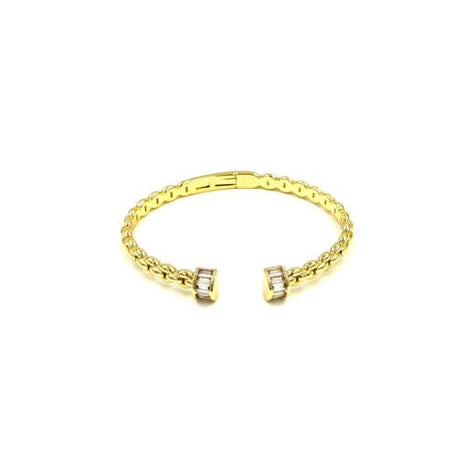 Ashley Gold Stainless Steel Gold Plated Woven Design CZ Ends Bangle Bracelet