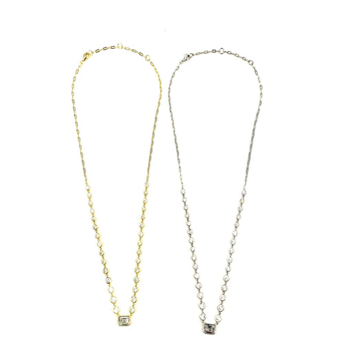 Ashley Gold Sterling Silver Emerald CZ And Round Bezel Set CZ Necklace