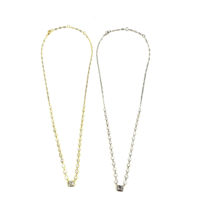 Ashley Gold Sterling Silver Emerald CZ And Round Bezel Set CZ Necklace