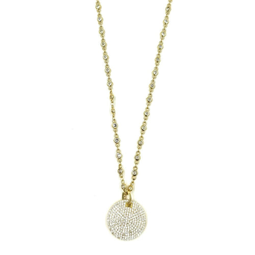 Ashley Gold Stainless Steel 2" CZ Disc Pendant Necklace