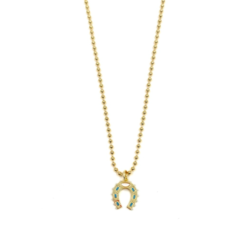 Ashley Gold Sterling Silver Gold Plated Ball Design Chain With Colored CZ Horseshoe Charm Necklace