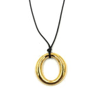 Ashley Gold Stainless Steel Gold Plated Open Circle Leather Adjustable Necklace