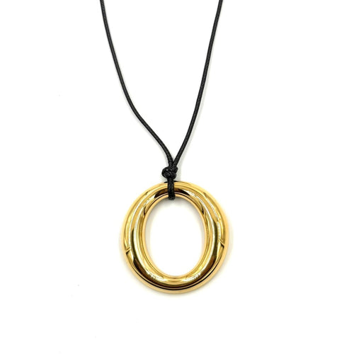 Ashley Gold Stainless Steel Gold Plated Open Circle Leather Adjustable Necklace