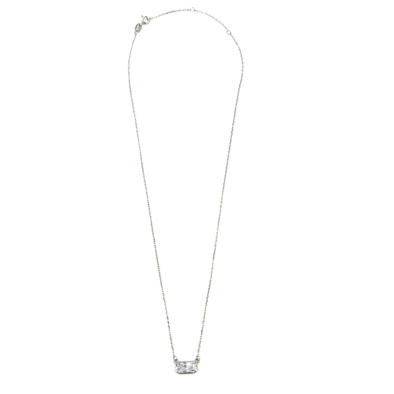 Ashley Gold Sterling Silver Single Emerald Cut CZ Drop Necklace