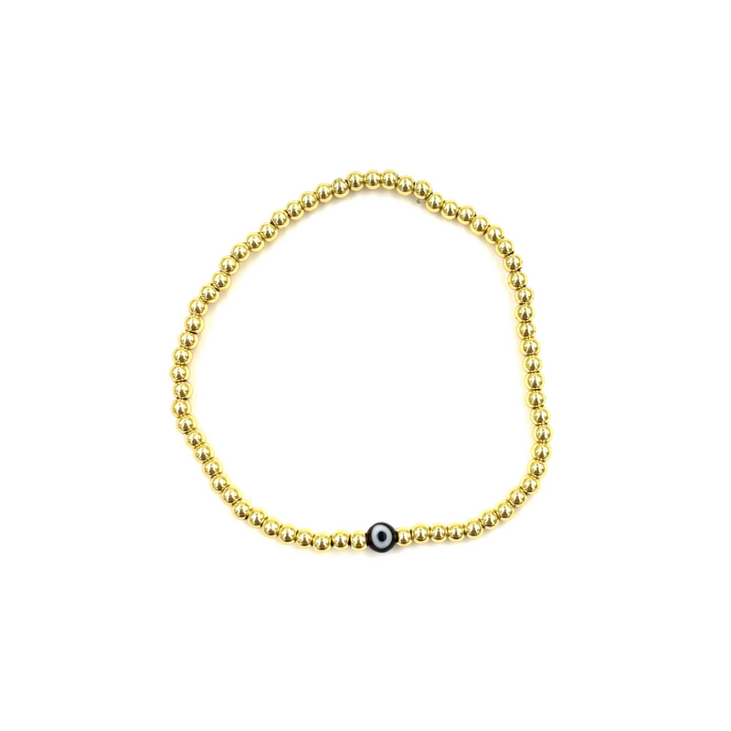 Ashley Gold Stainless Steel Gold Plated Single Evil Eye Beaded Ball Stretch Bracelet