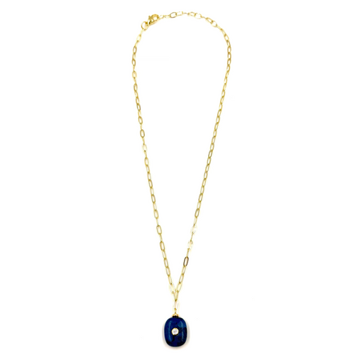 Ashley Gold Stainless Steel Gold Plated Enamel Single CZ Drop Pendfant Necklace