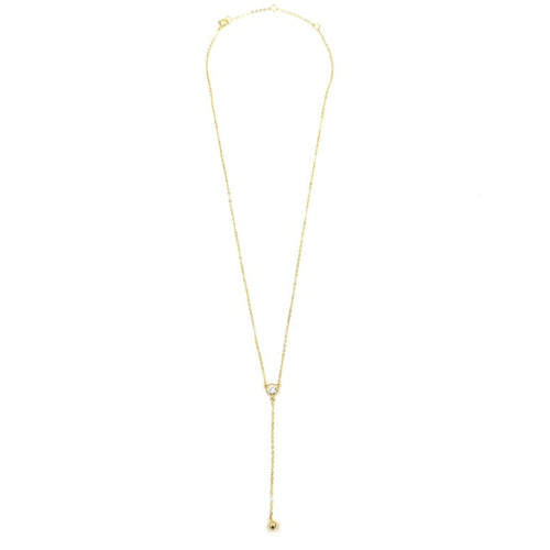 Ashley Gold Sterling Silver Gold Plated Link Chain Lariat With Single Bezel CZ Necklace