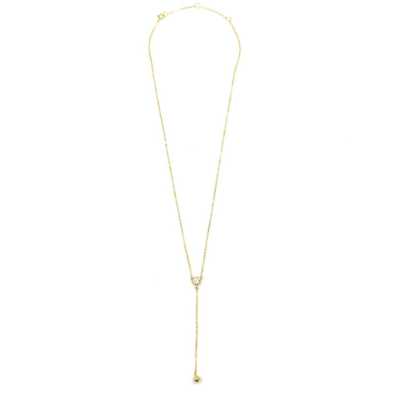 Ashley Gold Sterling Silver Gold Plated Link Chain Lariat With Single Bezel CZ Necklace
