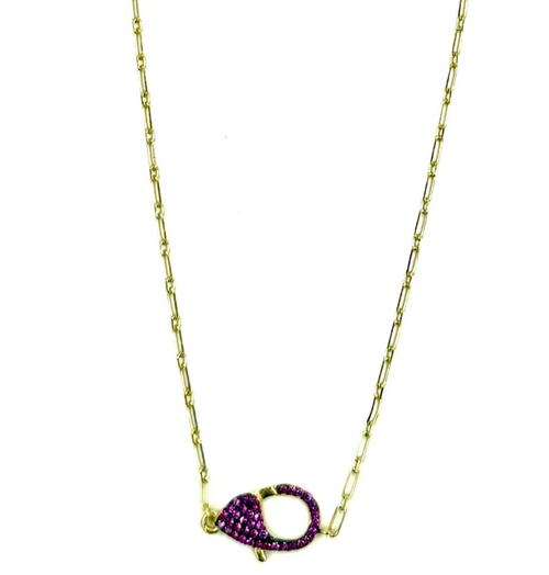 Ashley Gold Sterling Silver Gold Plated Link Chain Pink CZ Clasp Necklace