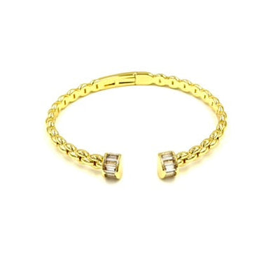 Ashley Gold Stainless Steel Gold Plated Woven Design CZ Ends Bangle Bracelet