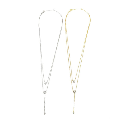 Ashley Gold Sterling Silver Double Chain Round Drop Necklace
