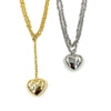 Ashley Gold Large Puff Heart Design Link Lariat Necklace