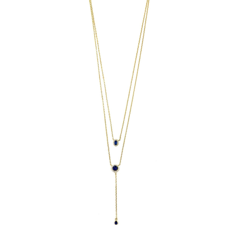 Ashley Gold Sterling Silver Gold Plated Double Chain Colored CZ Drop Necklace