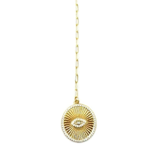 Ashley Gold Stainless Steel Gold Plated CZ Evil Eye Pendant Lariat