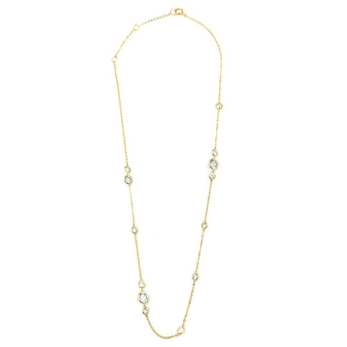 Ashley Gold Sterling Silver Gold Plated Link Chain with 13 Assorted CZ Necklace