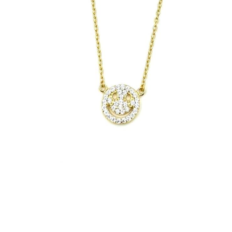 Ashley Gold Sterling Silver Gold Plated CZ Cute Smile Necklace