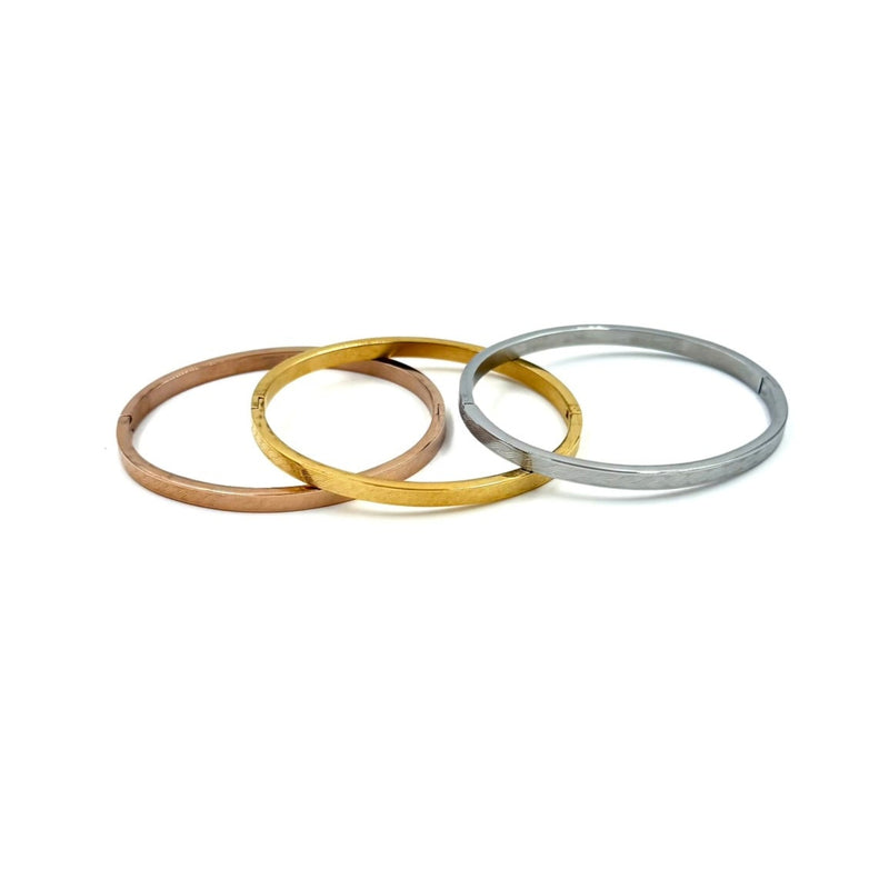 Ashley Gold Stainless Steel Line Design Bangle Bracelet