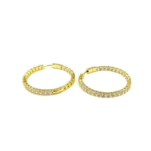 Ashley Gold Stainless Steel Gold Plated CZ Inside/Outside 1.5" Diameter Hoop Earrings